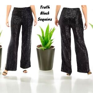 TRUTH NWT WOMENS WIDE LEG BLACK SEQUIN SPARKLING TROUSERS PANTS SIZE 8 PARTY